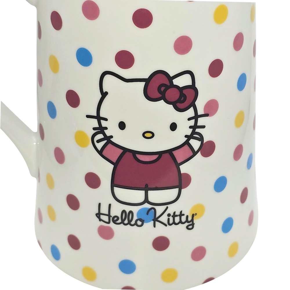 Hello Kitty Sanrio Ceramic Pitcher White Multi Color Polka Dot Character Jug - Picture 2 of 10